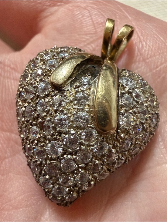 14k gold & 925 sterling silver Jewelry - 14K (585) & 925 Sterling Silver Strawberry Pendant W/Clear Crystal Pave